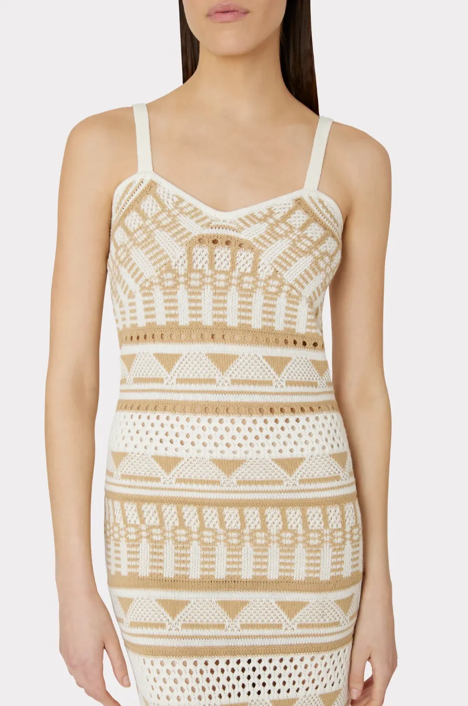 Geo Jacquard Midi Tank Dress - Tan White