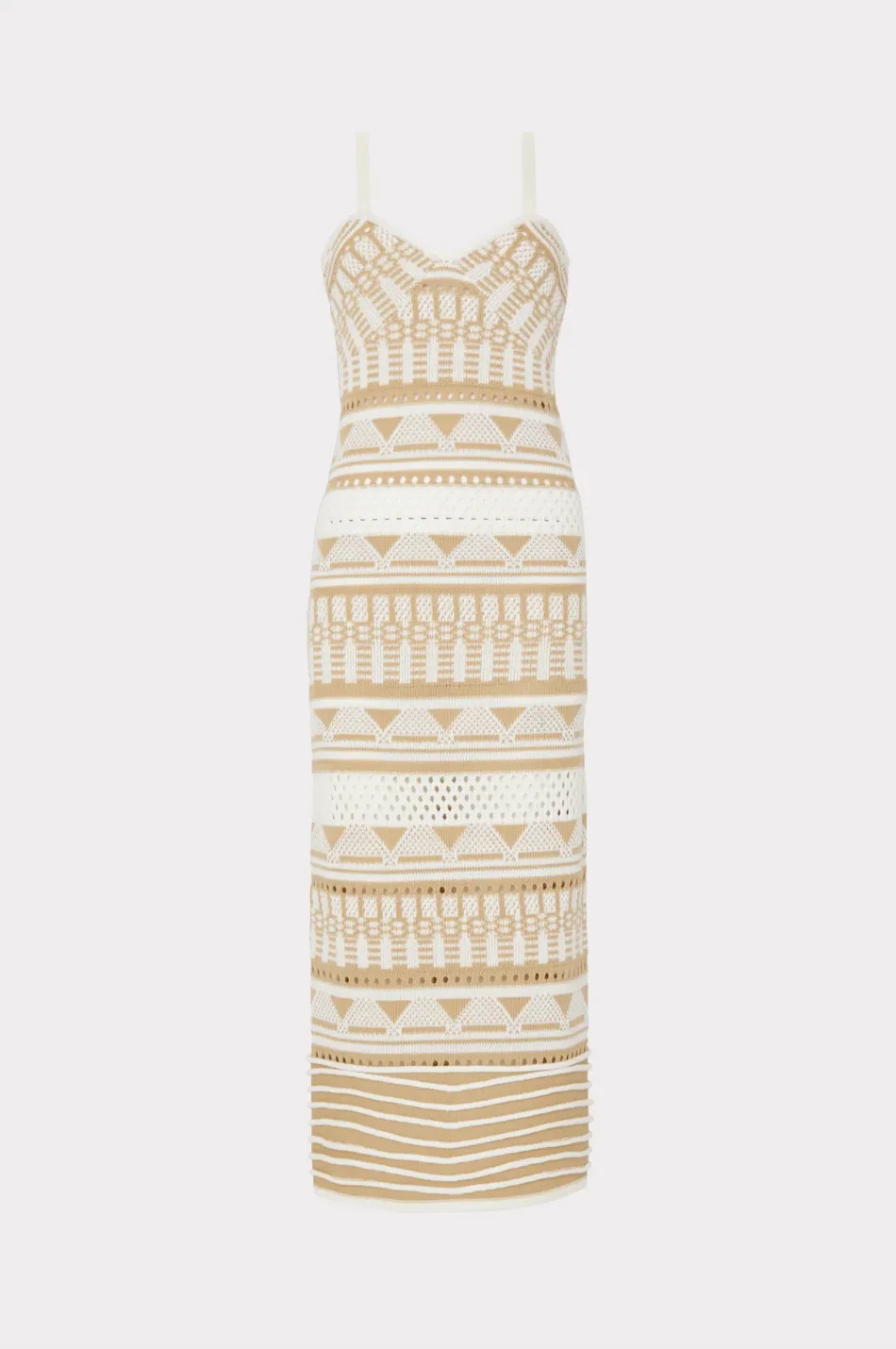 Geo Jacquard Midi Tank Dress - Tan White