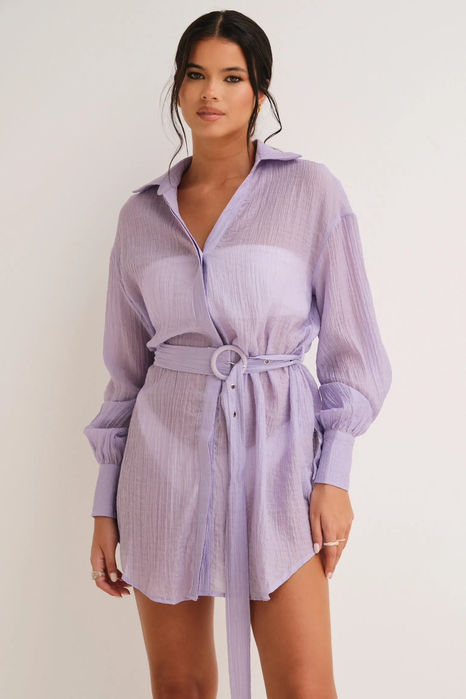 Gigi Belted shirt Dress Lilac