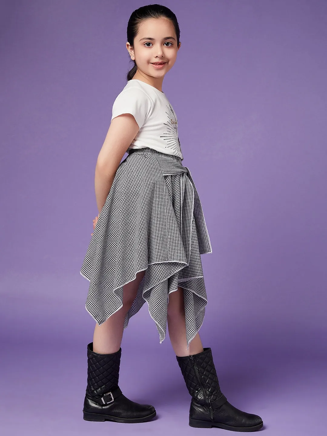 Girls Pure Cotton Top With Checked Skirt - Ps Peaches