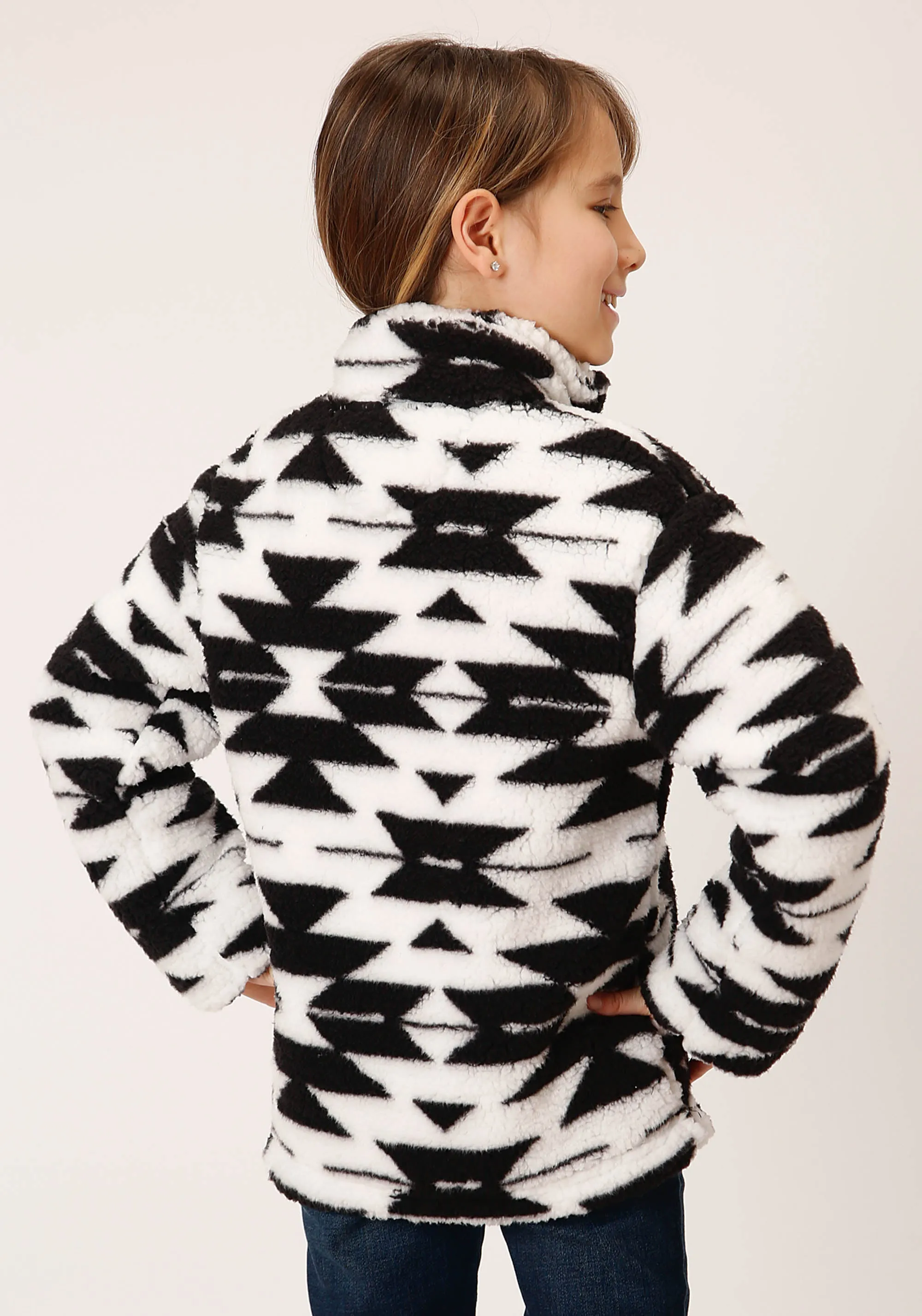 GIRLS WOMENS  BLACK WHITE AZTEC POLAR FLEECE PULLOVER