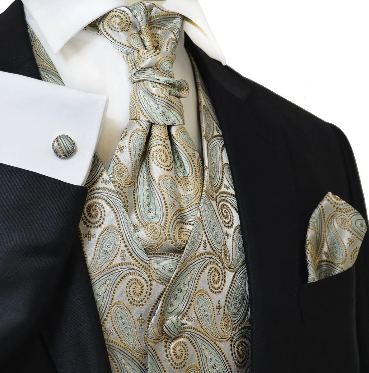 Gold and Turquoise Paisley Tuxedo Vest Set