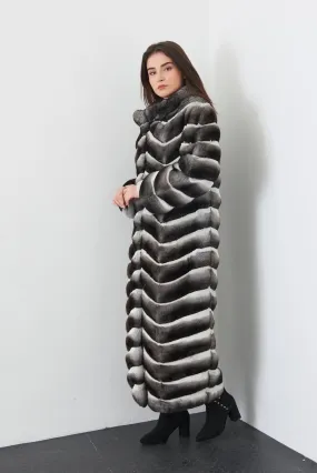 Grey Long Chinchilla Fur Coat