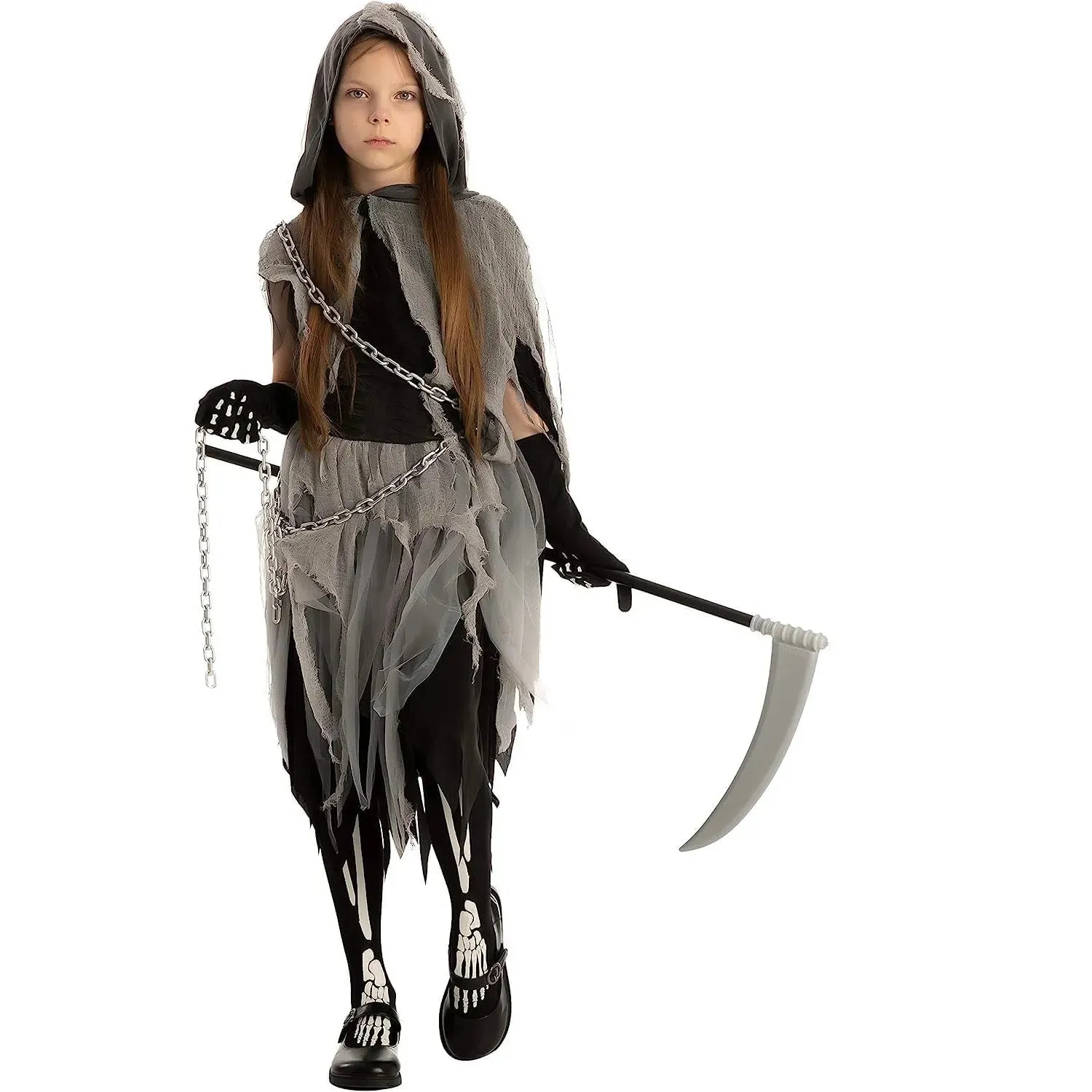 Grim Reaper Costume with Gloves and Tights Glow in the Dark