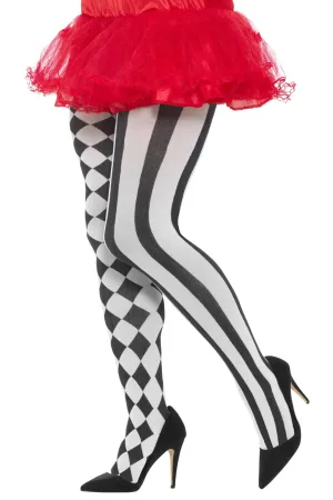 Harlequin Tights, Plus Size, White & Black