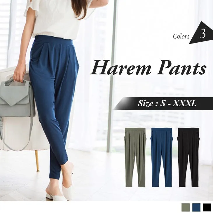 HIGH ELASTIC WAIST HAREM PANTS