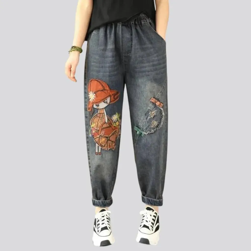 High-waist vintage denim pants for women