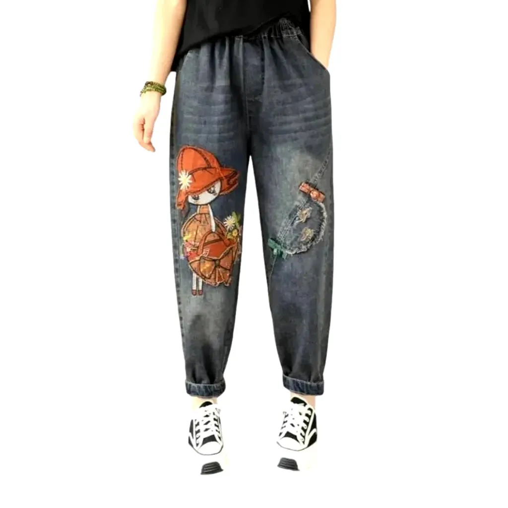 High-waist vintage denim pants for women