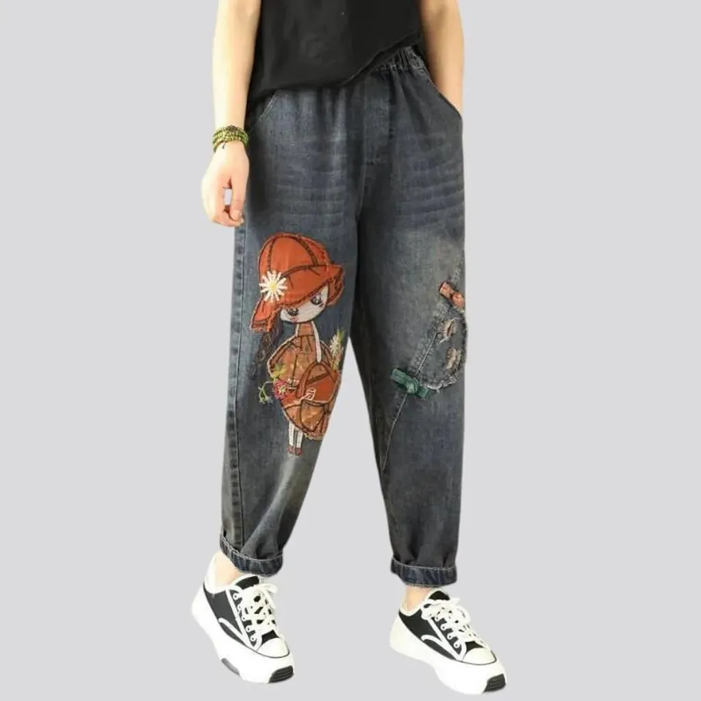 High-waist vintage denim pants for women