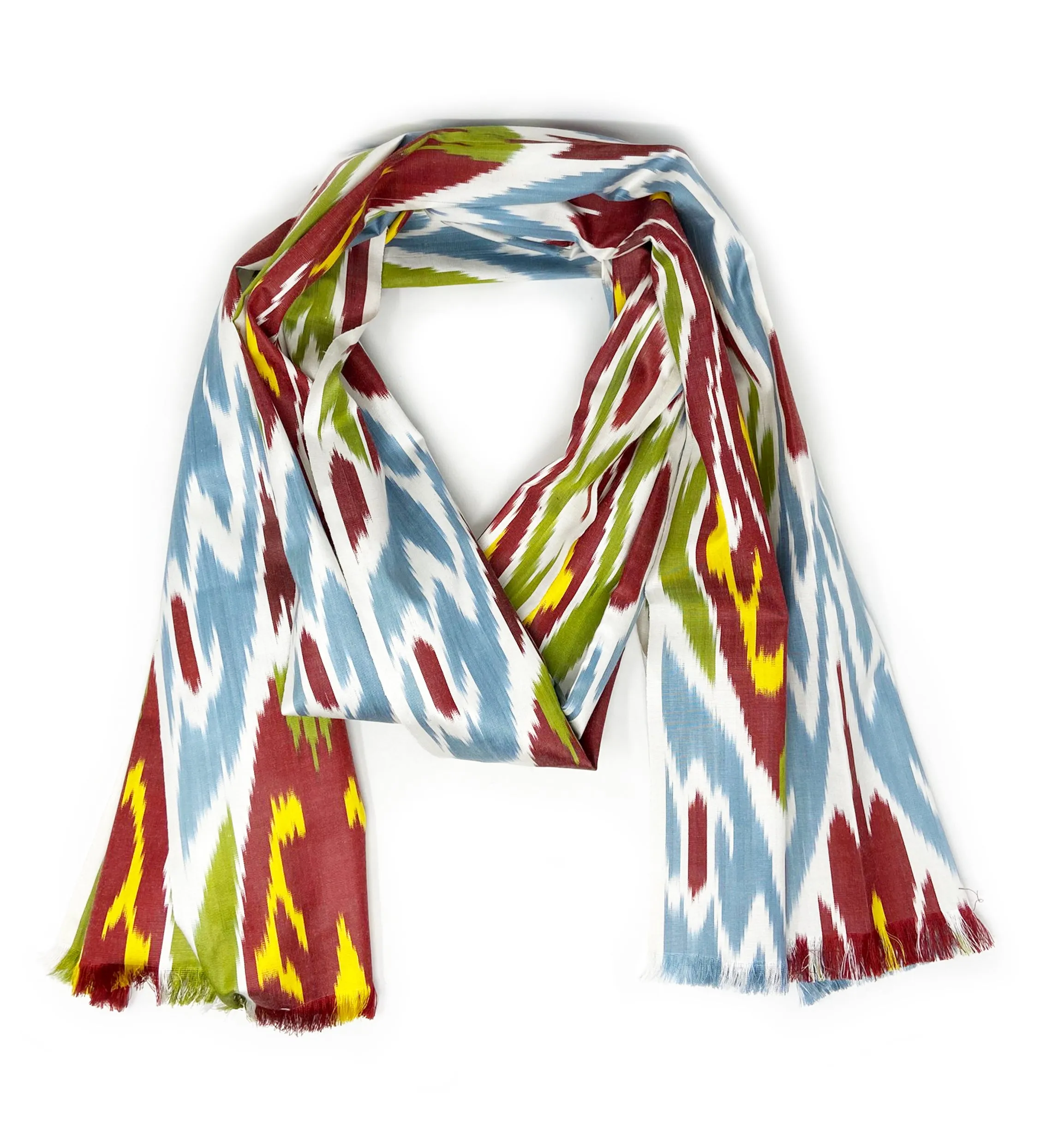 Ikat Shawl with Fringe: Flaming Vases