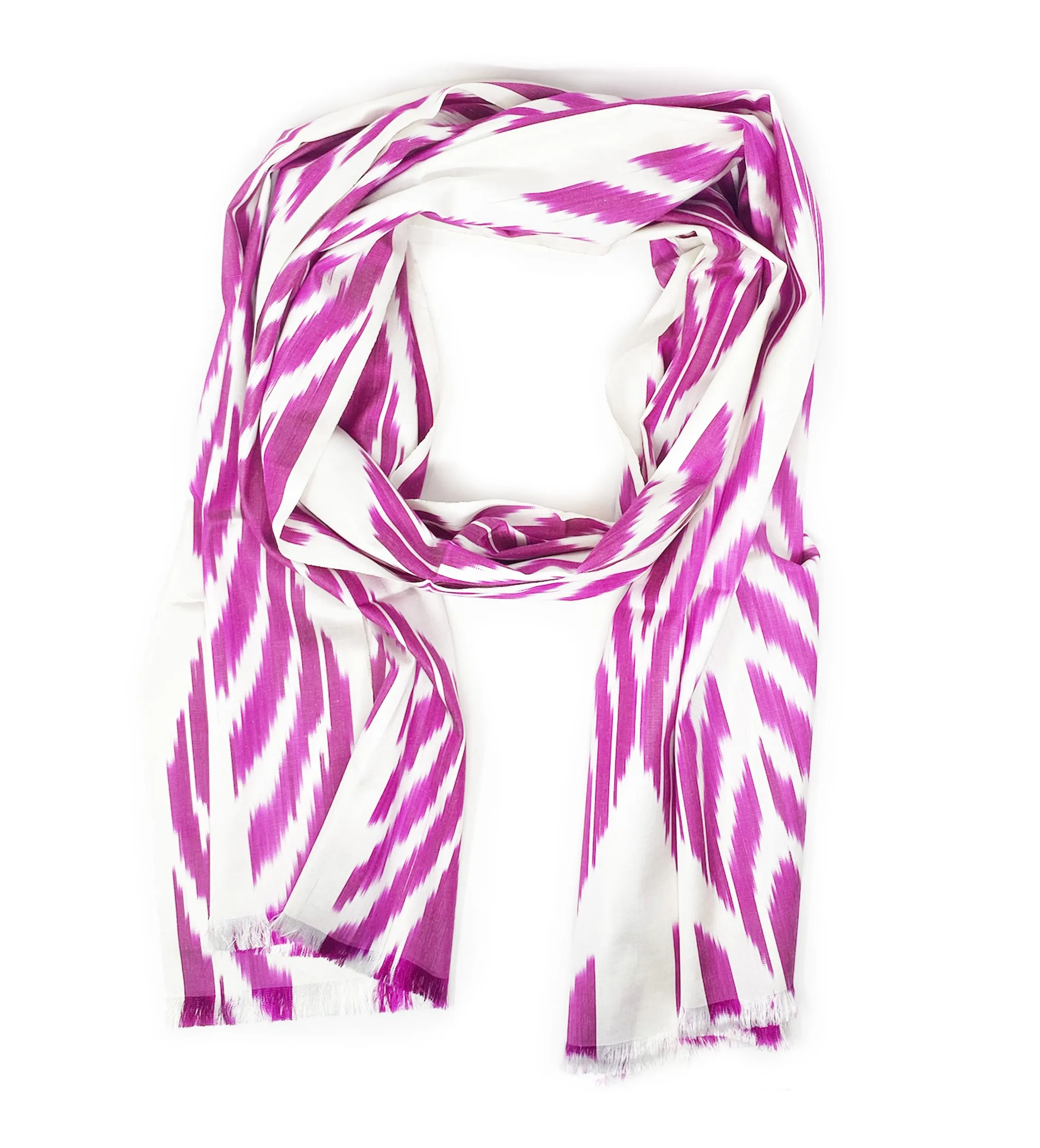 Ikat Shawl with Fringe: Fuchsia and White