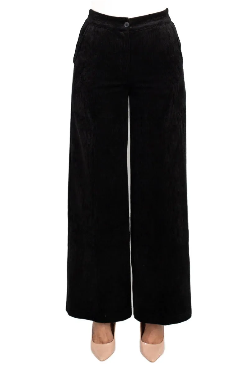 Industry elastic mid waist button and zip closure straight leg corduroy pant with pockets