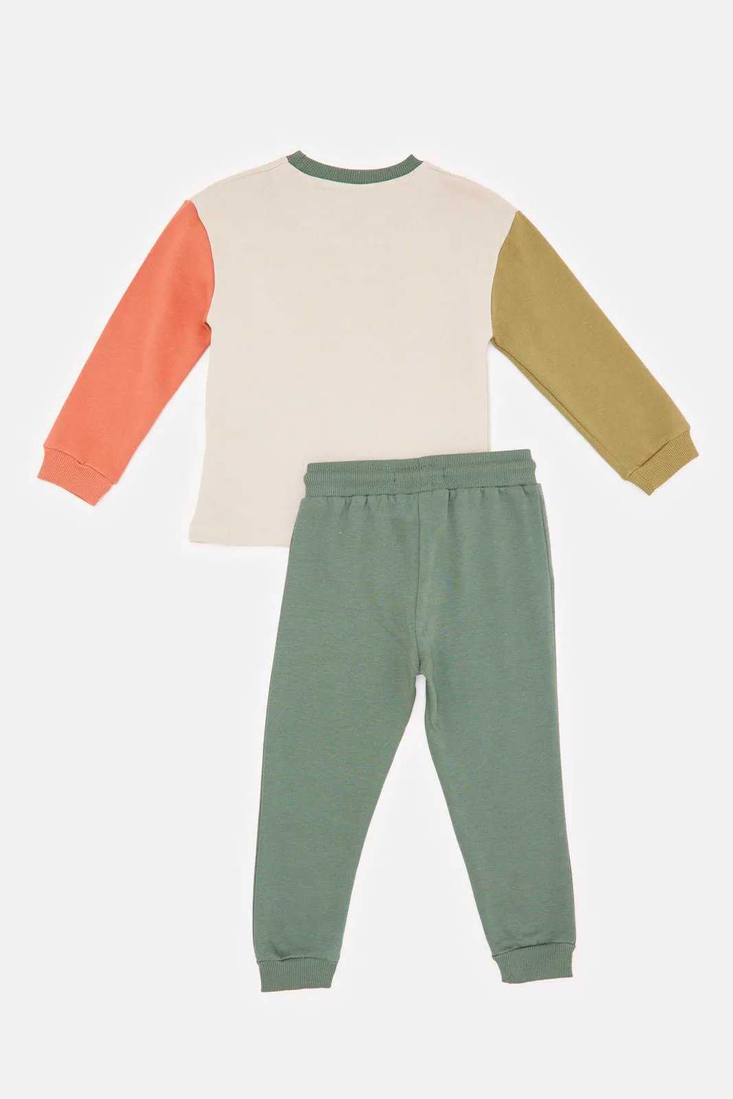 Infant Boys Beige Colour Block Jogging Suit Set (2 Piece)