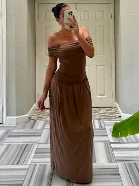 Jackie Off The Shoulder Dress (Brown)