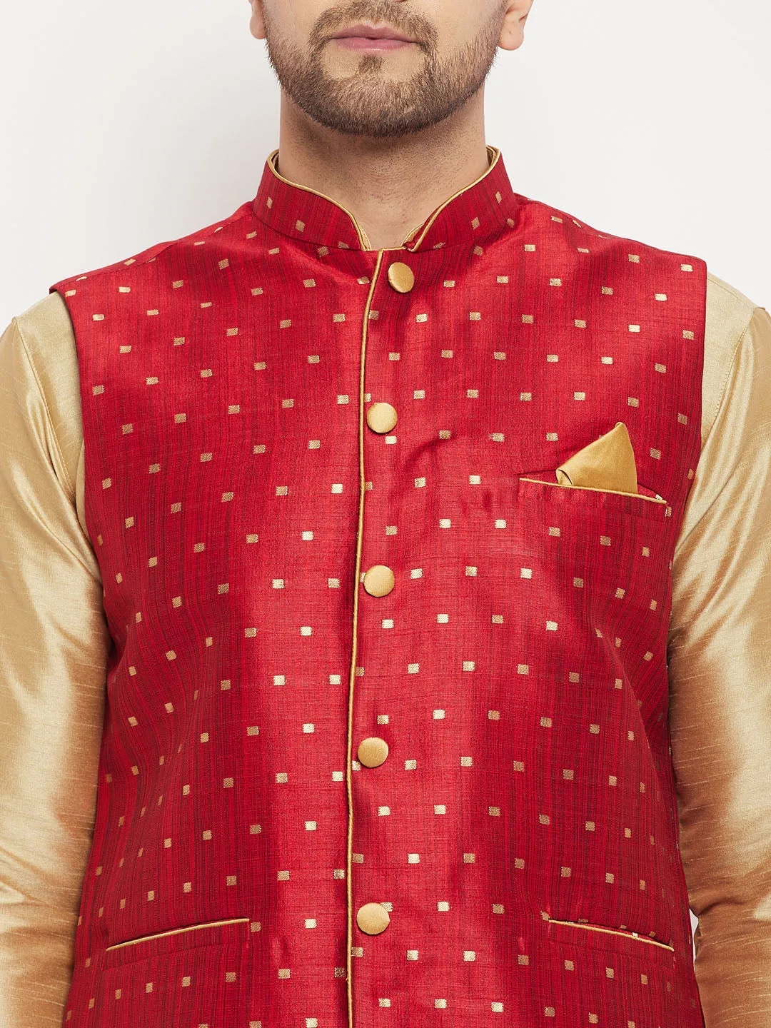 Jashvi Men's Maroon Zari Weaved Jacket