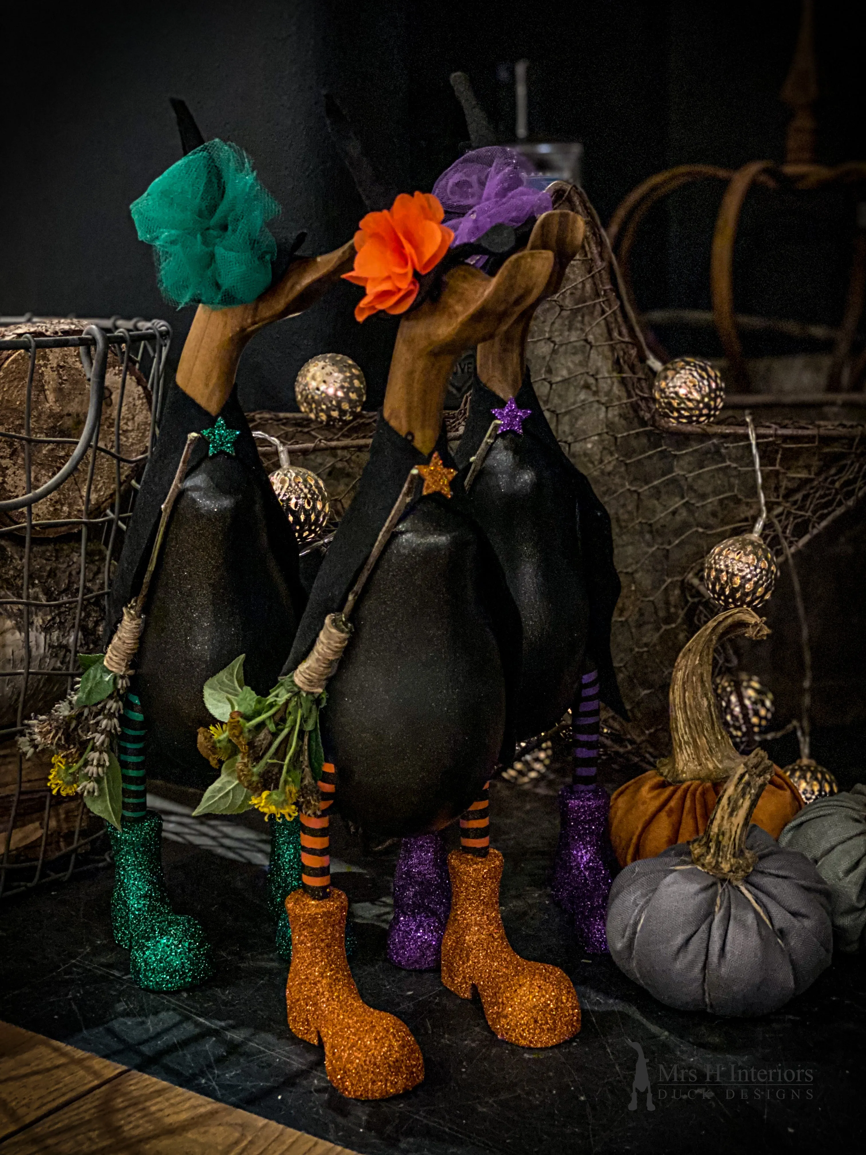 Jean The Witch Duck - Decorated Wooden Duck in Boots by Mrs H the Duck Lady