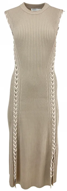 Jonathan Simkhai Lorena Lace-Up Knitted Dress in Light Brown