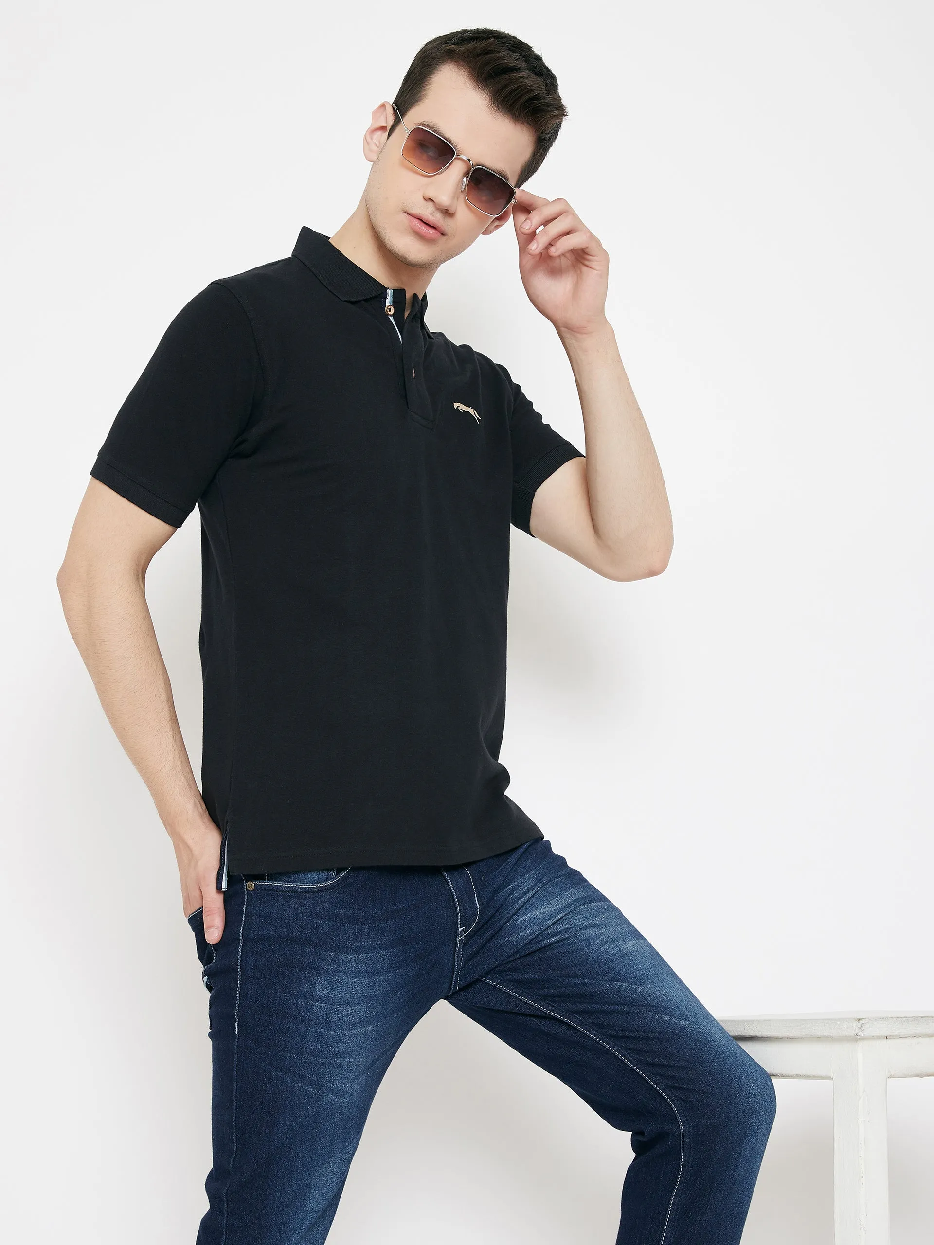 JUMP USA Men Black Polo Neck T-Shirts