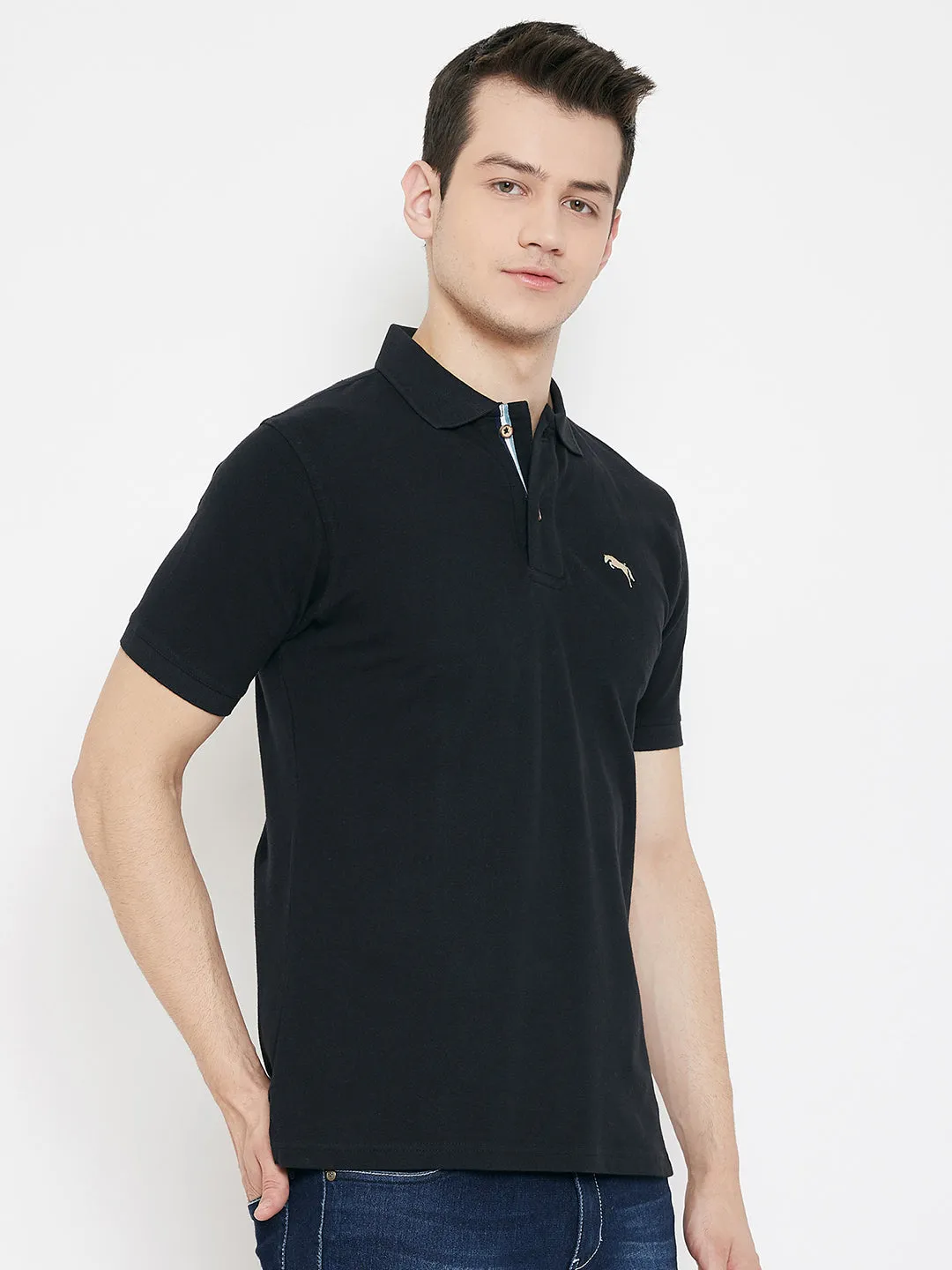 JUMP USA Men Black Polo Neck T-Shirts