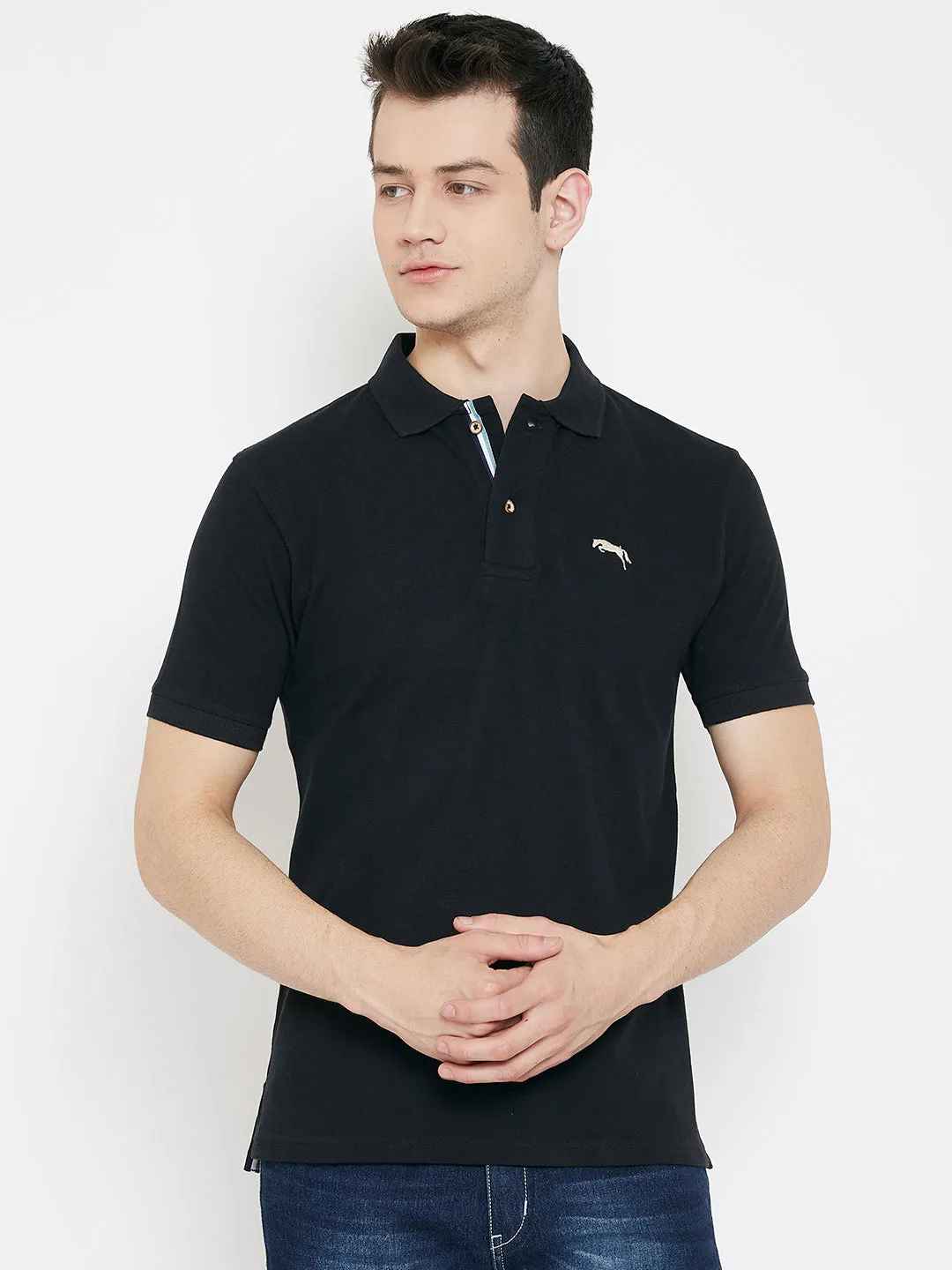 JUMP USA Men Black Polo Neck T-Shirts