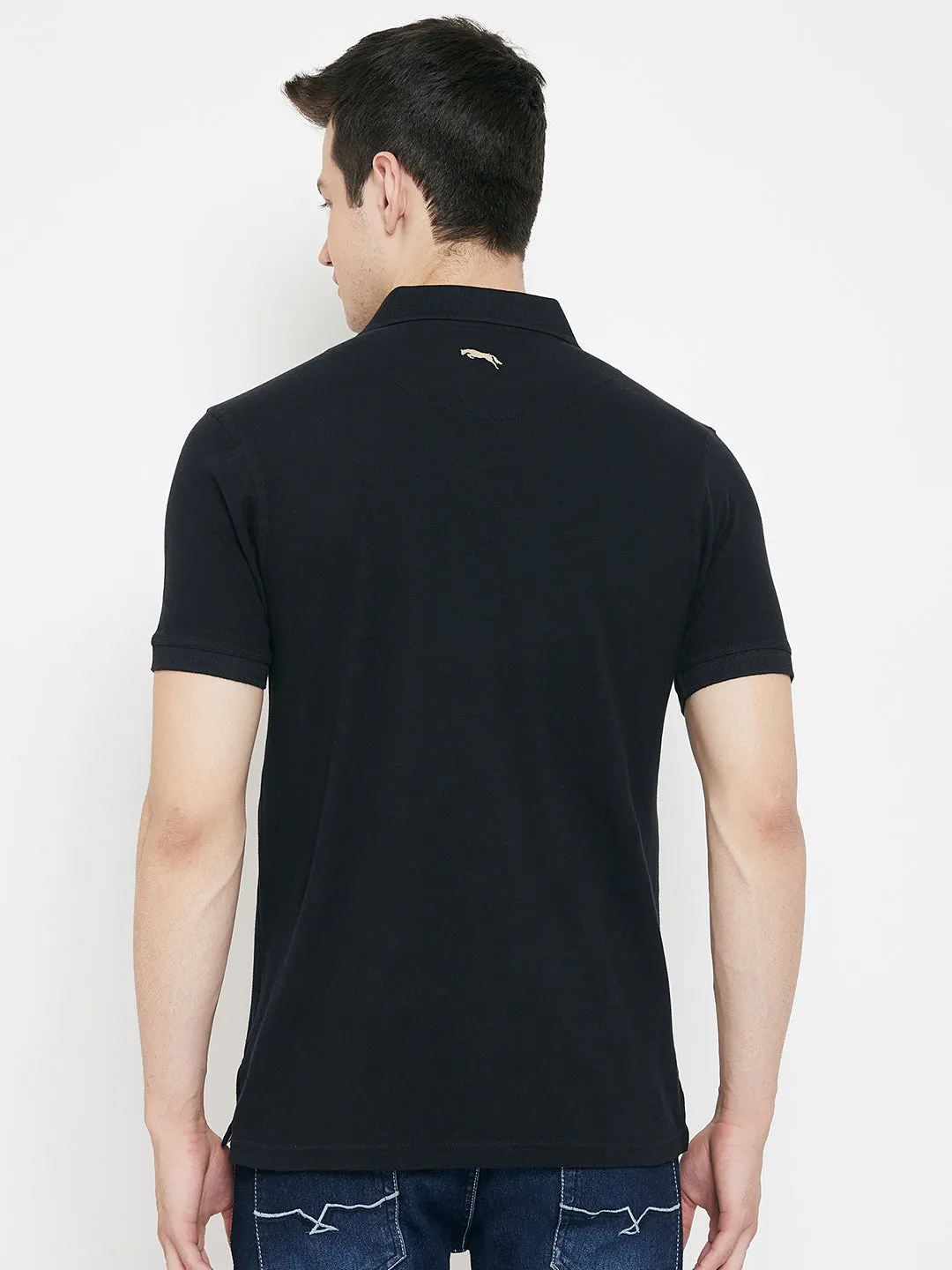 JUMP USA Men Black Polo Neck T-Shirts