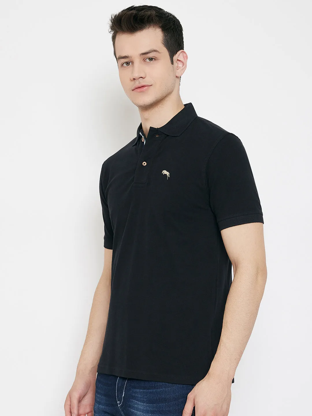 JUMP USA Men Black Polo Neck T-Shirts