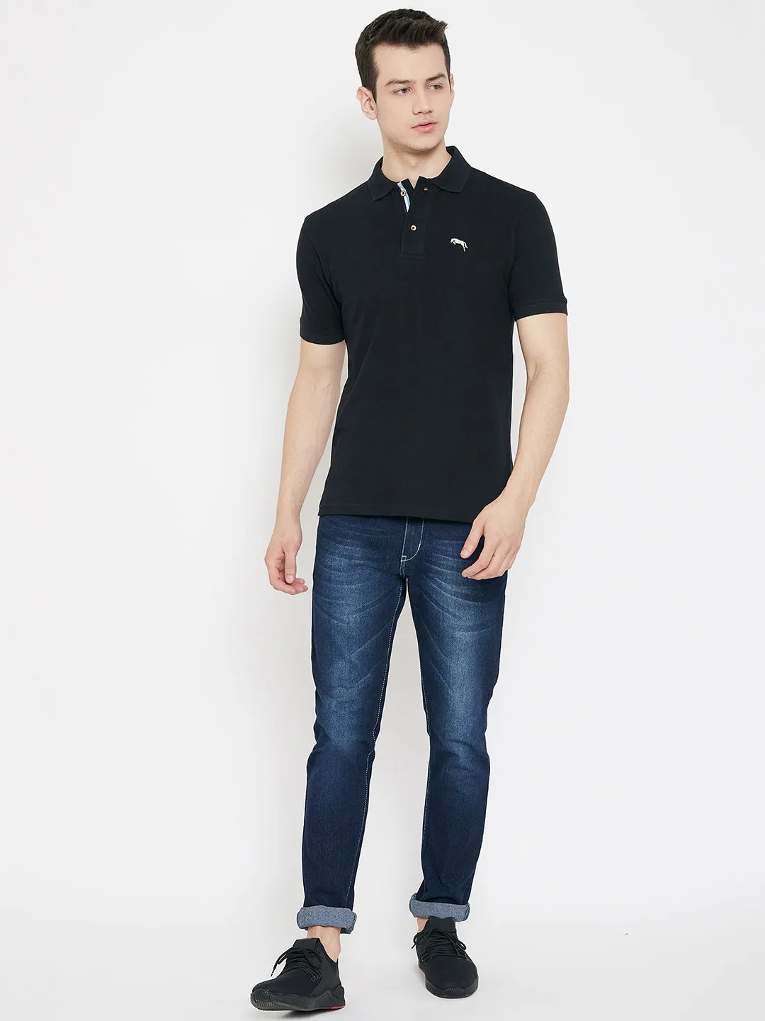 JUMP USA Men Black Polo Neck T-Shirts