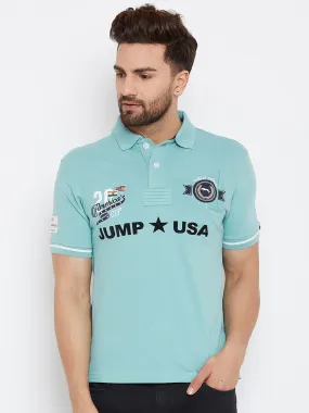 JUMP USA Men Blue Printed Polo Collar T-Shirt