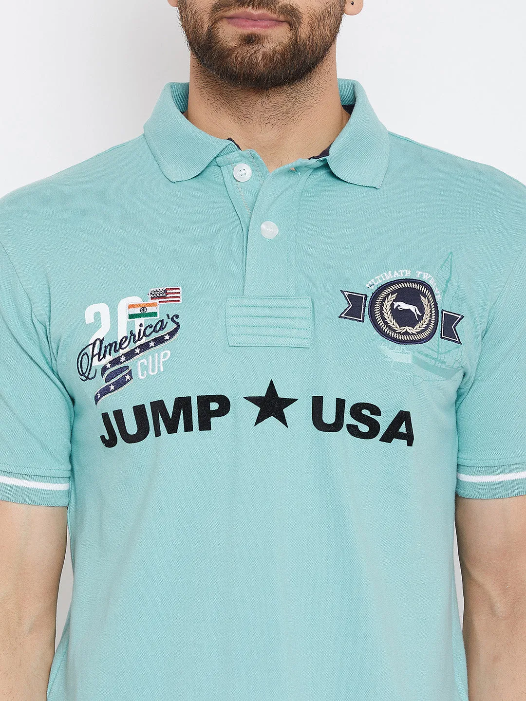 JUMP USA Men Blue Printed Polo Collar T-Shirt