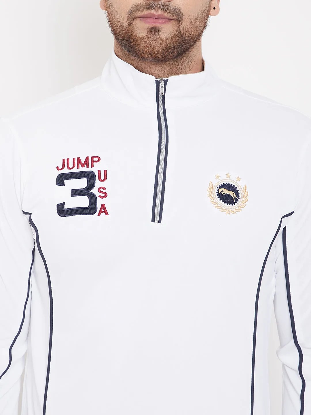 JUMP USA Men Solid White Full Sleeve Casual Polo T-shirt