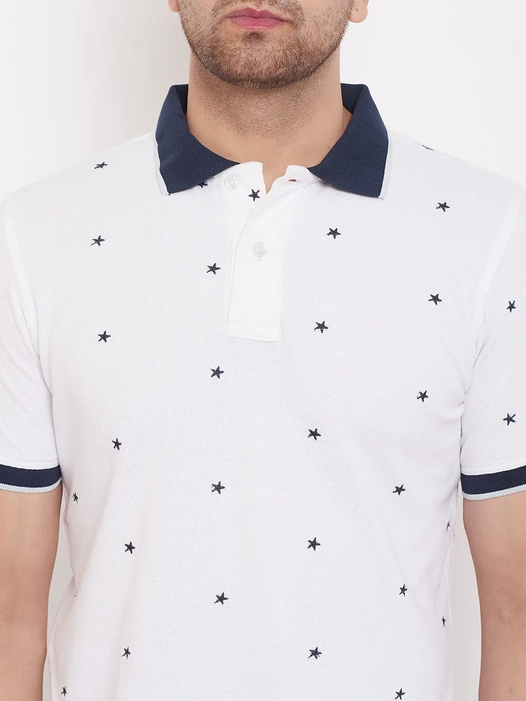 JUMP USA Men Stars Embroidery White Polo T-shirt