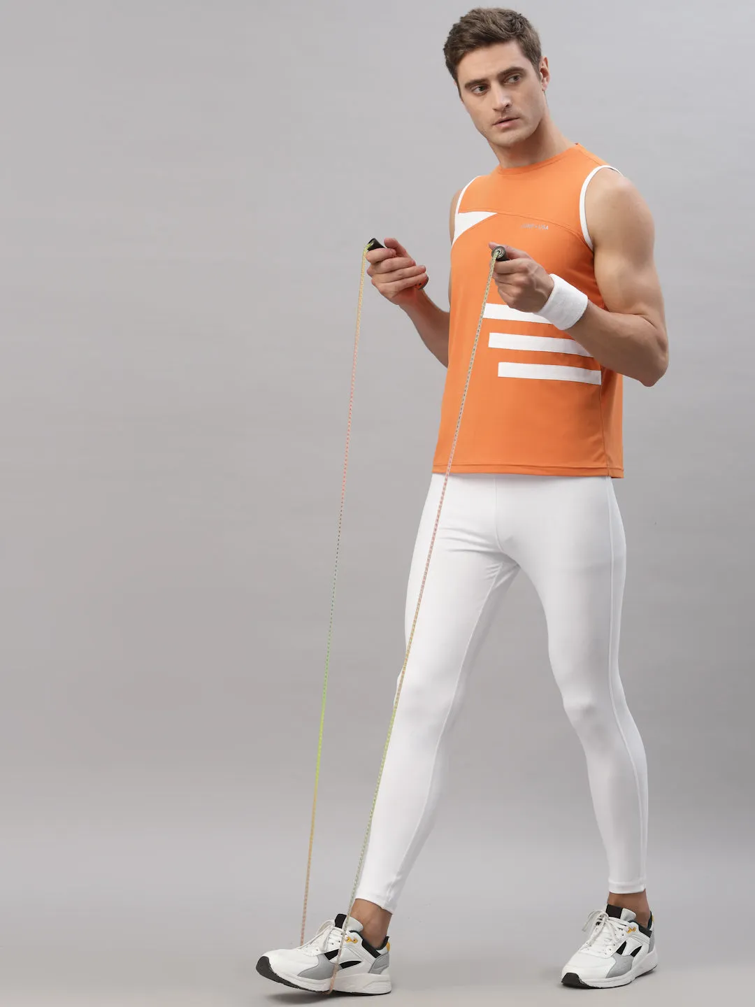 JUMP USA Men White Rapid Dry-Fit Solid Training Tights