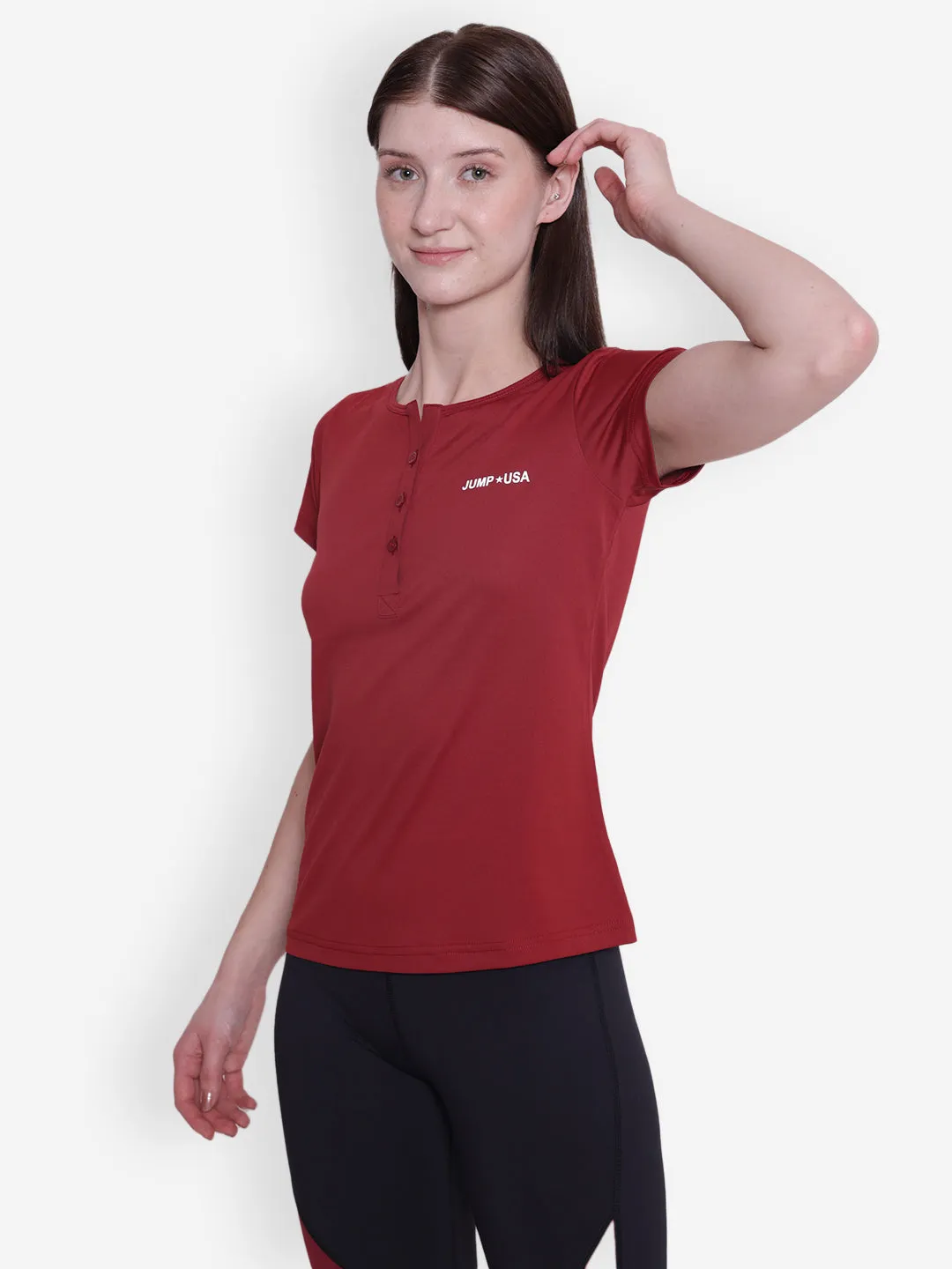 JUMP USA Women Short Sleeve Red Round Neck T-Shirt