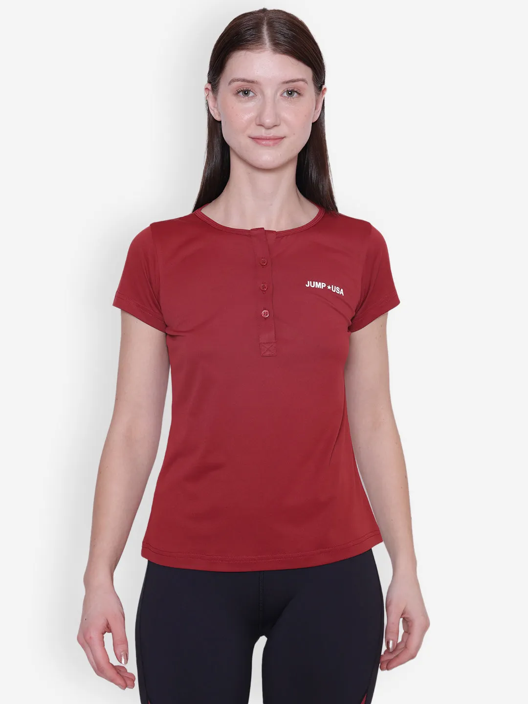 JUMP USA Women Short Sleeve Red Round Neck T-Shirt