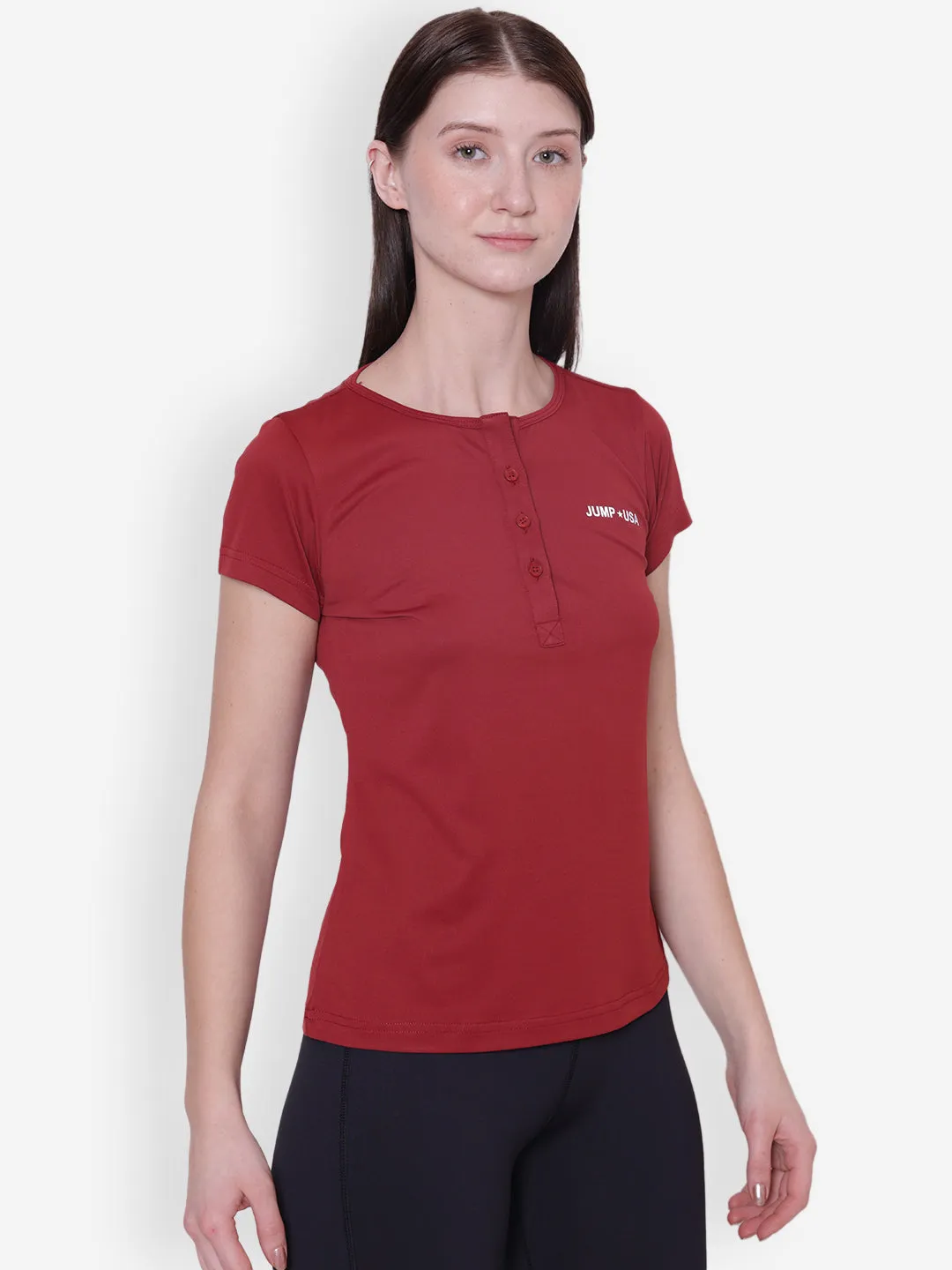 JUMP USA Women Short Sleeve Red Round Neck T-Shirt