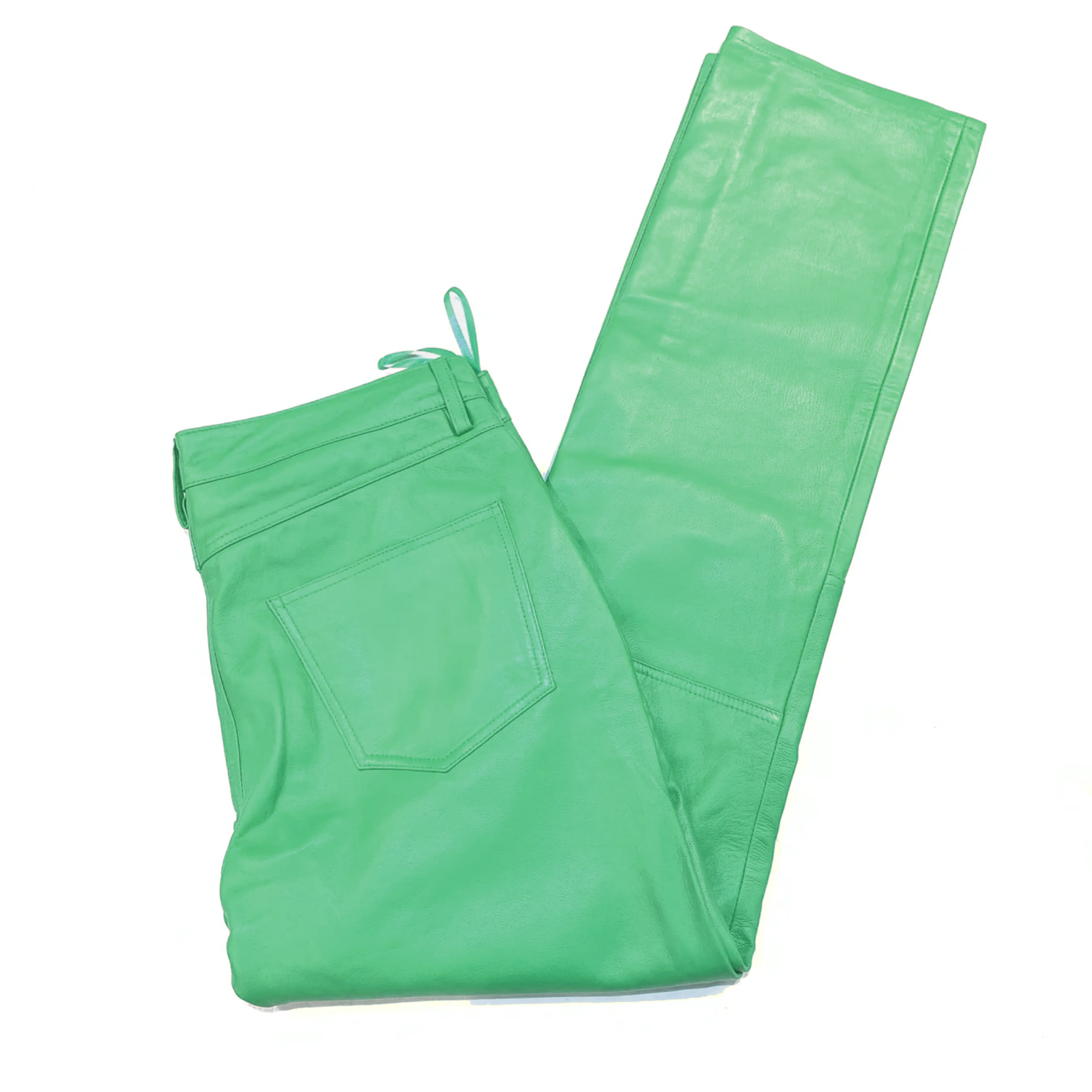 Kashani Men's Mint Green Lambskin Straight Cut Leather Pants