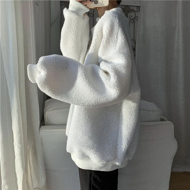 Kawaii 2 pc scarf teddy sweatshirt set cute warm sweater bear ear scarf hat lamb wool plush for winter loose fit coat for boys n girls