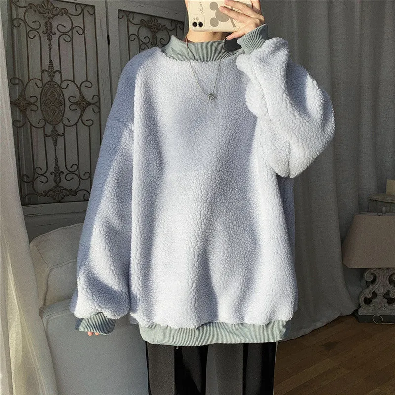 Kawaii 2 pc scarf teddy sweatshirt set cute warm sweater bear ear scarf hat lamb wool plush for winter loose fit coat for boys n girls