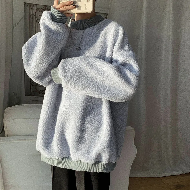 Kawaii 2 pc scarf teddy sweatshirt set cute warm sweater bear ear scarf hat lamb wool plush for winter loose fit coat for boys n girls