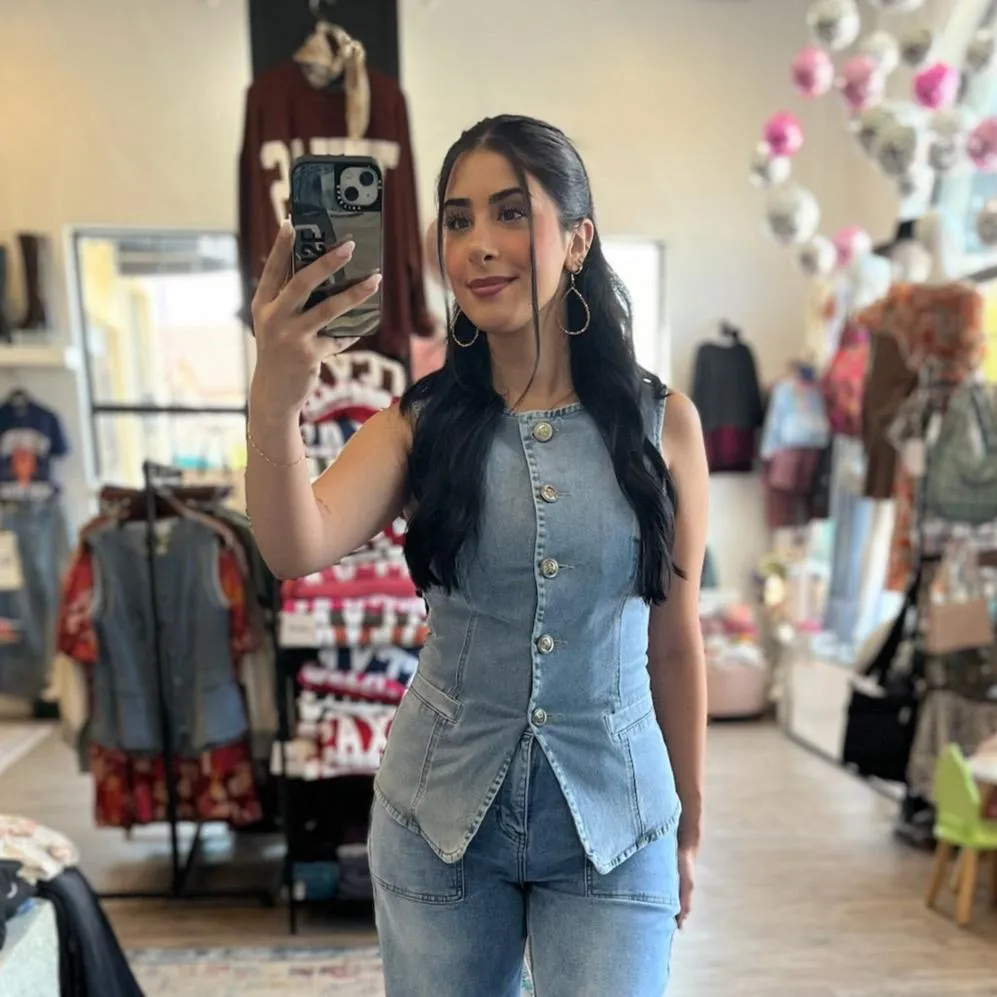 Kayley Washed Button Down Denim Vest