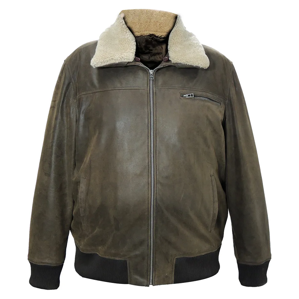 Khaki Vintage Men's Genuine Cow Bomber Pilot Leather Jacket