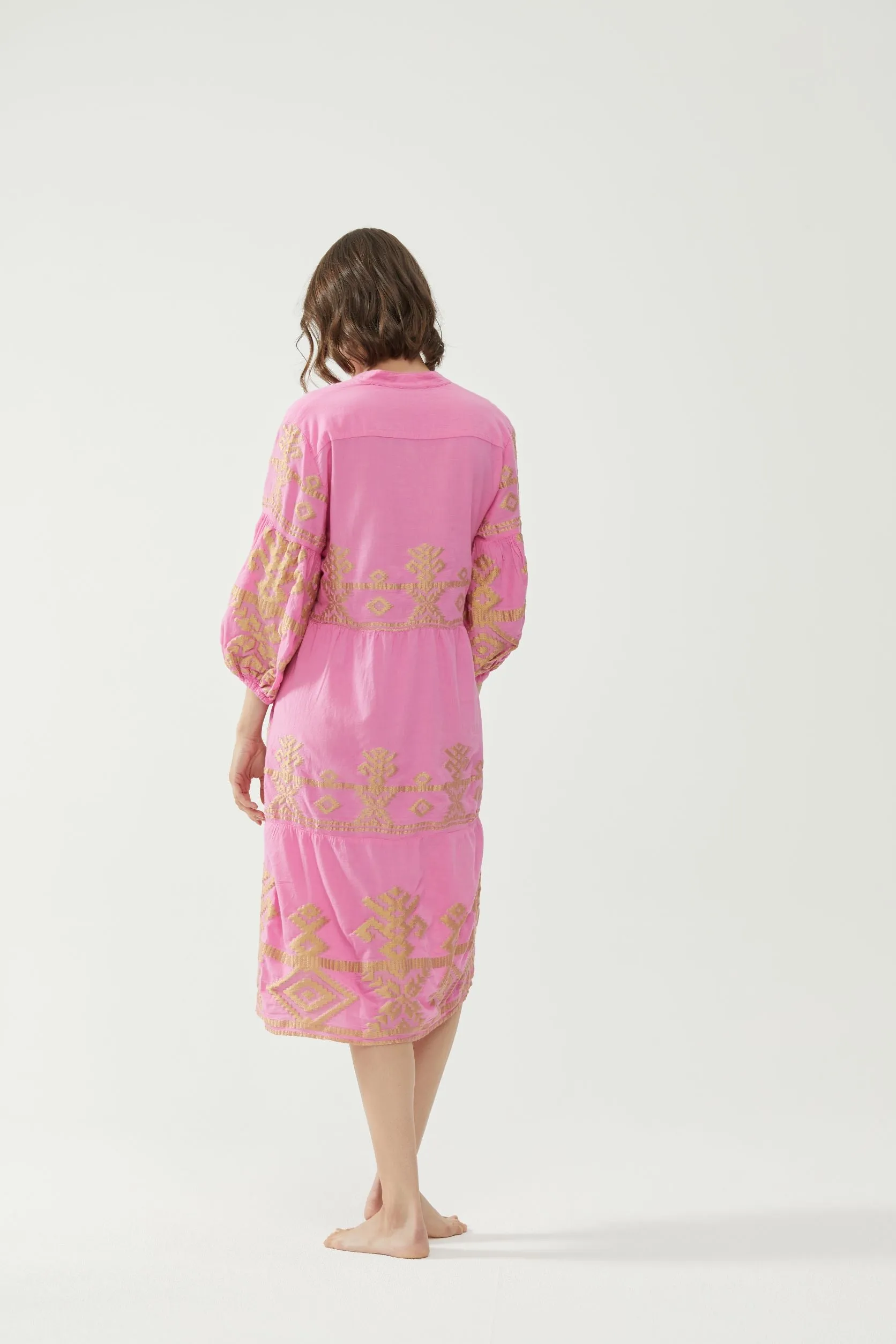 Kiitos Long Carmen Dress - Fuchsia/Gold