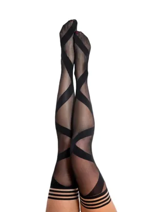 Kix'ies Jackie Semi Sheer Black Ballet Thigh Highs