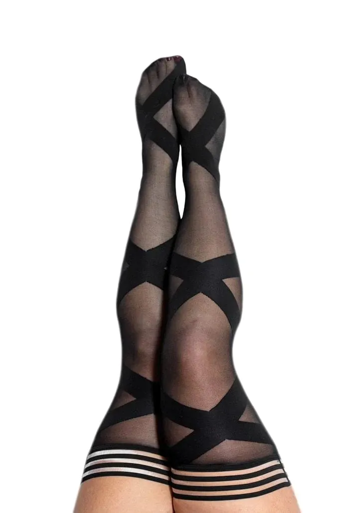 Kix'ies Jackie Semi Sheer Black Ballet Thigh Highs