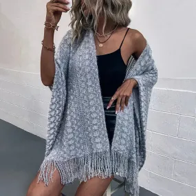 Knitted Tassel Cape Shawl Cardigan