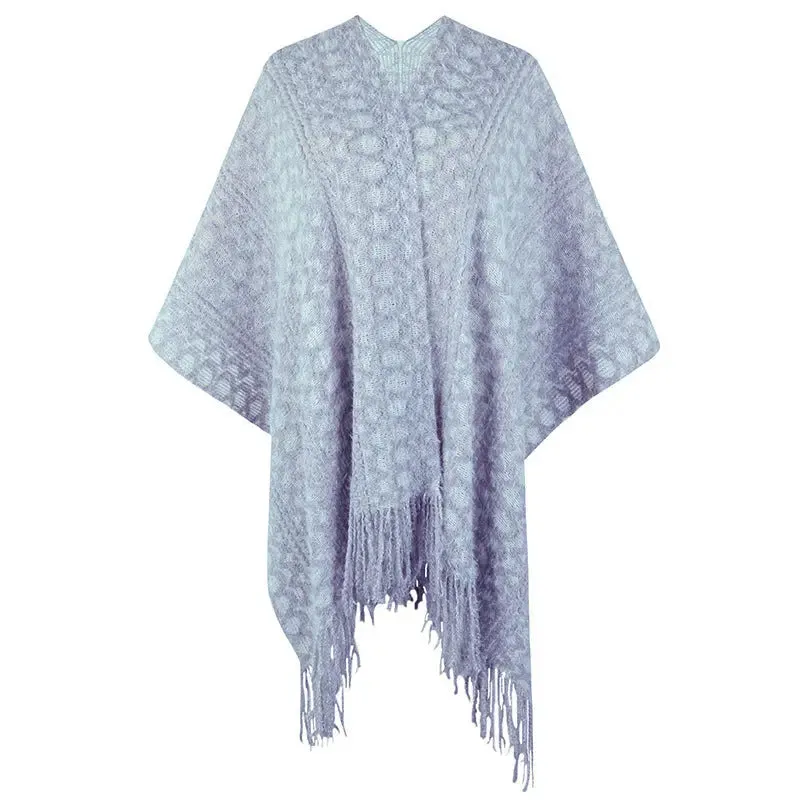 Knitted Tassel Cape Shawl Cardigan