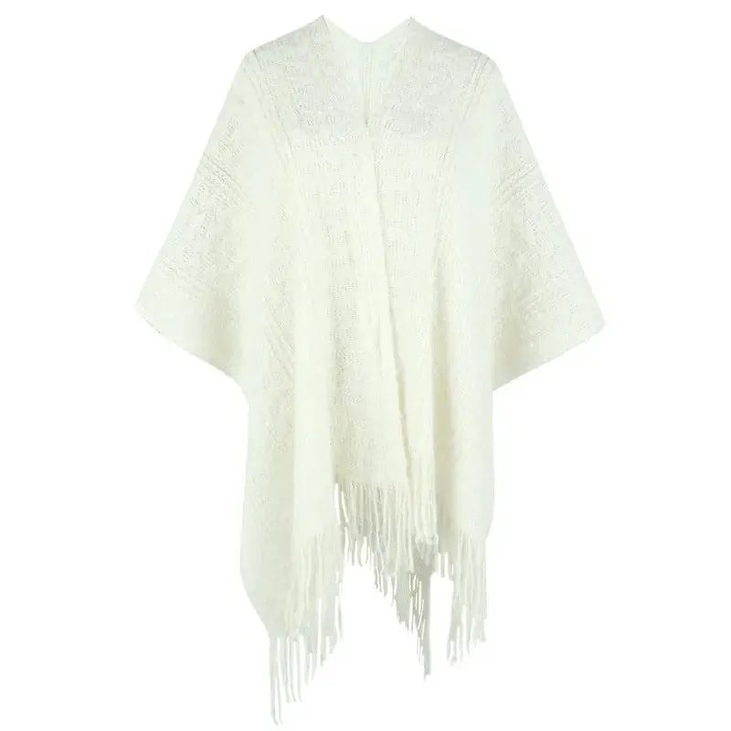 Knitted Tassel Cape Shawl Cardigan