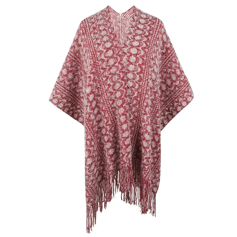 Knitted Tassel Cape Shawl Cardigan