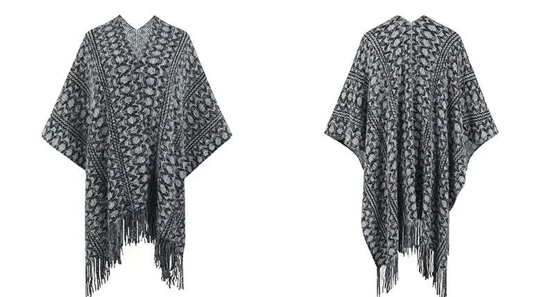 Knitted Tassel Cape Shawl Cardigan