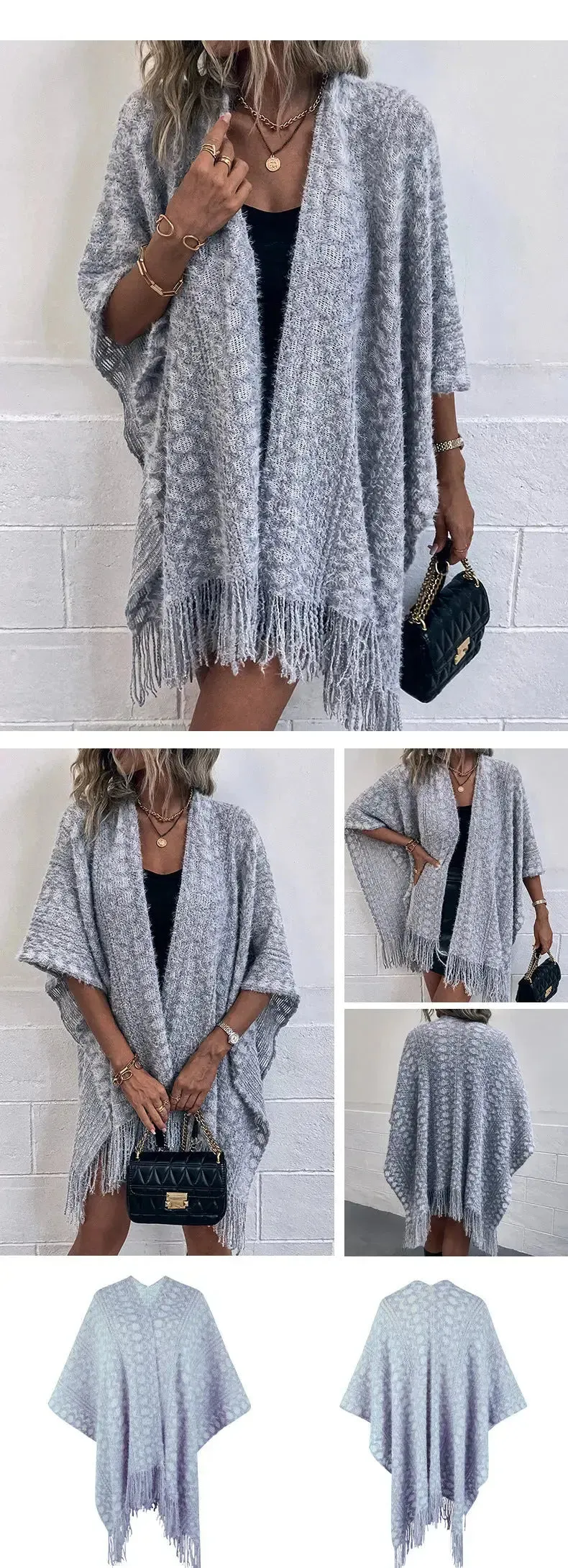 Knitted Tassel Cape Shawl Cardigan